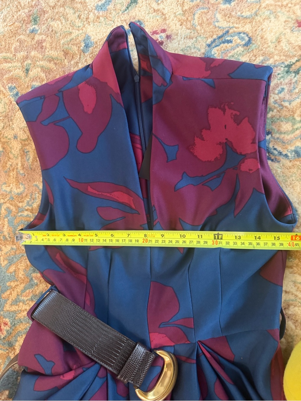 Donna Karan Navy & Wine Floral Dress with Belt and pockets-NWT - Picture 4 of 4